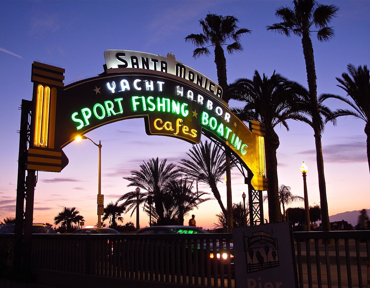 Santa Monica Pier on the Southern California Pacific coastline at dusk
